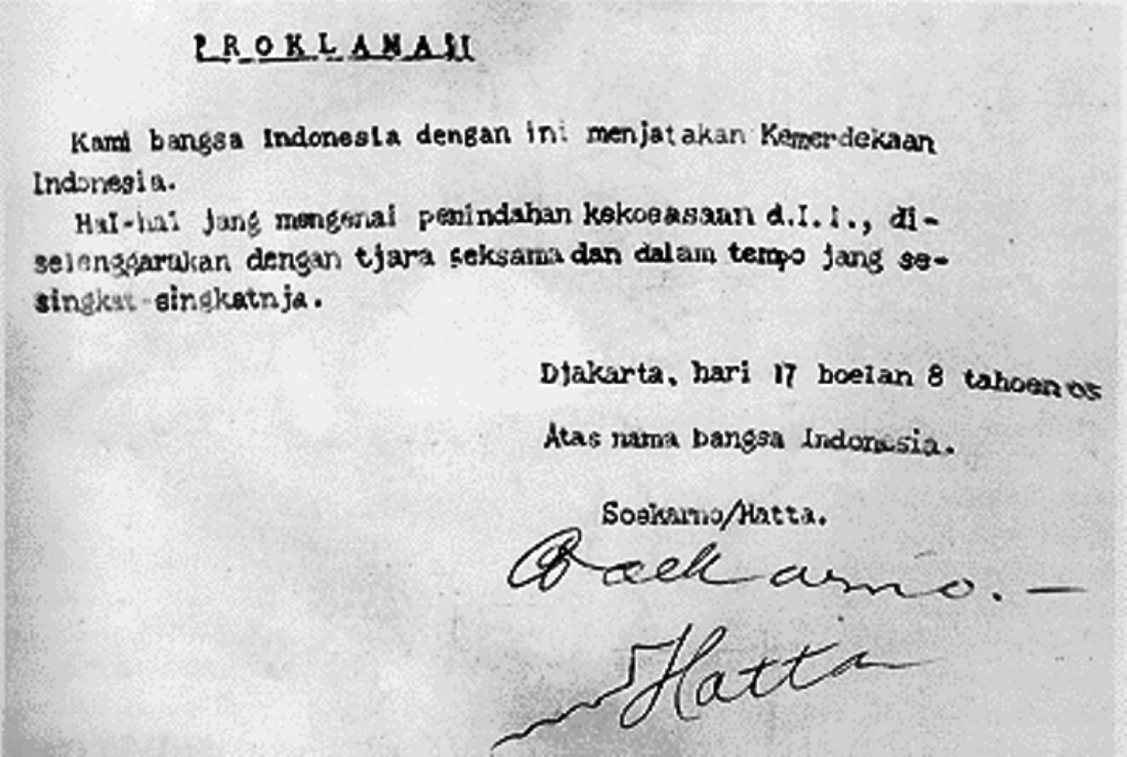 Naskah asli proklamasi