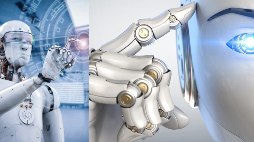 Kolase: Ilustrasi Para Robot Sedang Bekerja Menggantikan Peran Manusia.