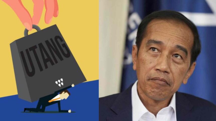 Kolase Ilustrasi Utang Indonesia dan Foto Jokowi