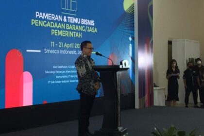 Kepala LKPP Abdullah Azwar Anas saat memberikan sambutan pada pembukaan kegiatan business matching tahap II di Gedung Smesco