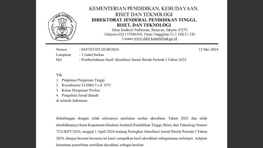 Source: SS Pemberitahuan Hasil Akreditasi Jurnal Ilmiah Periode I Tahun 2024