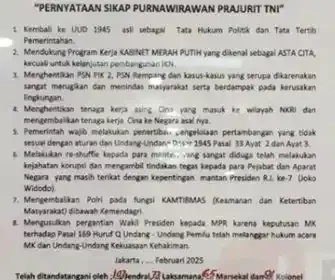Forum Purnawirawan Jenderal TNI desak pemakzulan Gibran Rakabuming Raka sebagai capres.