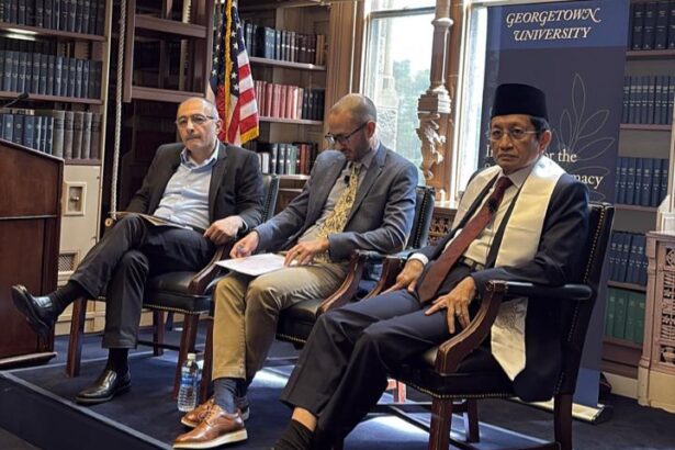 Menteri Agama Nasaruddin Umar hadir dalam sebuah forum internasional di Georgetown University yang diselenggarakan oleh School of Foreign Service Institute for the Study of Diplomacy dan Alwaleed Center for Muslim-Christian Understanding, Selasa (20/5/2025).