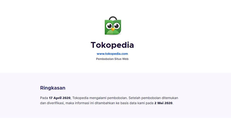 Kebocoran Data Tokopedia